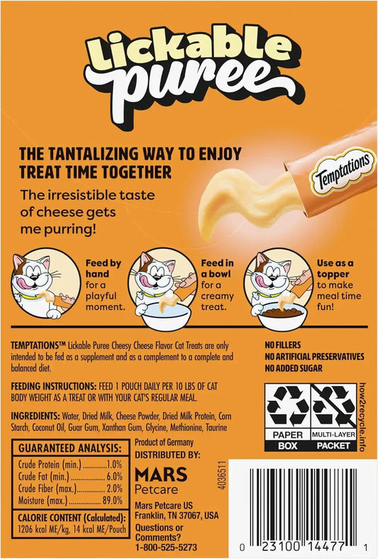 Temptations Creamy Puree Lickable Cat Treats, Cheese, 4 Count, 11 Pack