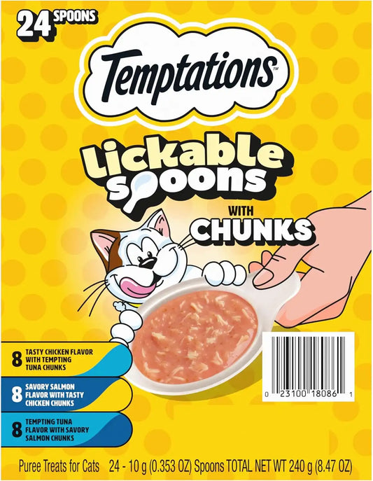 Temptations Lickable Spoons with Chunks Wet Cat Treats, Variety, 24 Count