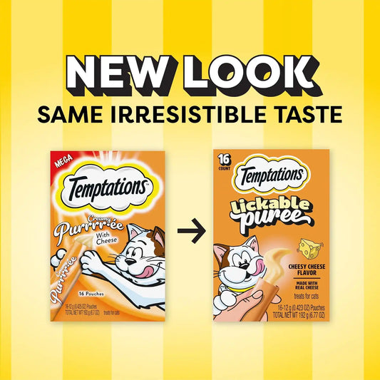 Temptations Creamy Puree Lickable Cat Treats, Cheese, 16 Count