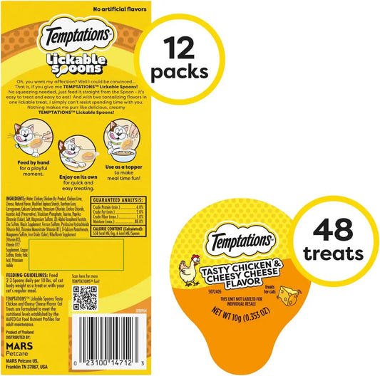 Temptations Lickable Spoons Wet Cat Treats, Chicken & Cheese, 4 ct, 12pk