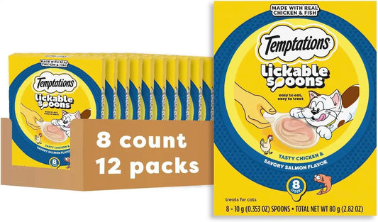 Temptations Lickable Spoons Wet Cat Treats, Chicken & Salmon, 8 ct, 12pk