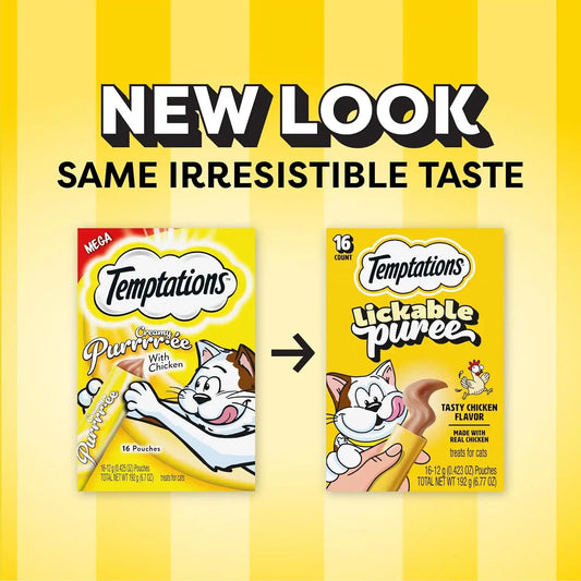 Temptations Creamy Puree Lickable Cat Treats, Chicken, 16 Count