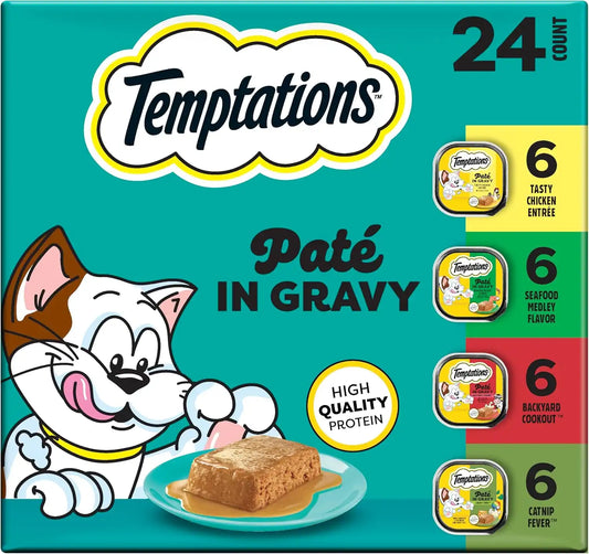 Temptations Pate in Gravy Wet Cat Food, Variety Pack, 3.5 oz, 24 Count