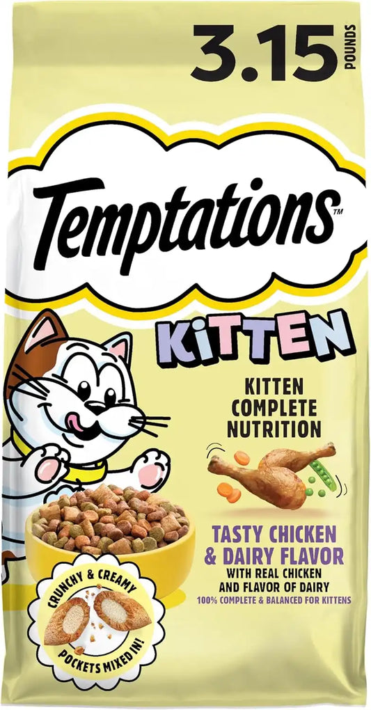 Temptations Kitten Cat Food Dry, Chicken & Dairy Kitten Food, 3.15 lb. Bag