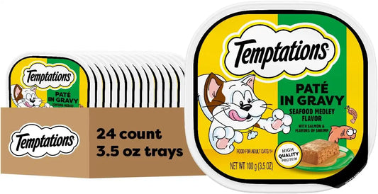 Temptations Pate in Gravy Adult Wet Cat Food Seafood Medley Flavor, 3.5 oz. Trays (24 Count, Pack of 1)