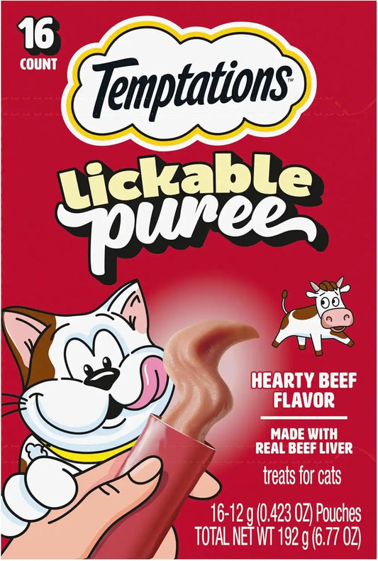 Temptations Creamy Puree Lickable Cat Treats, Beef Liver, 16 Count