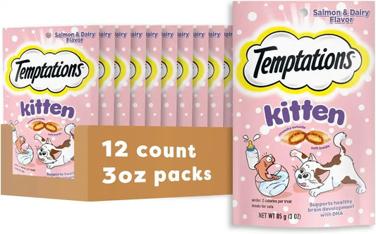 Temptations Kitten Crunchy and Soft Cat Treats, Salmon & Dairy, 3 oz, 12 pk