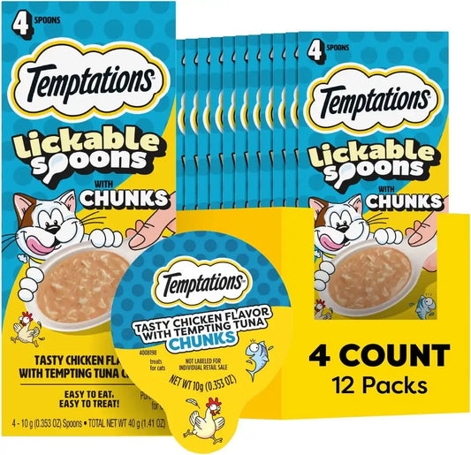 Temptations Lickable Spoons Wet Cat Treats, Chicken with Tuna, 4 ct, 12pk