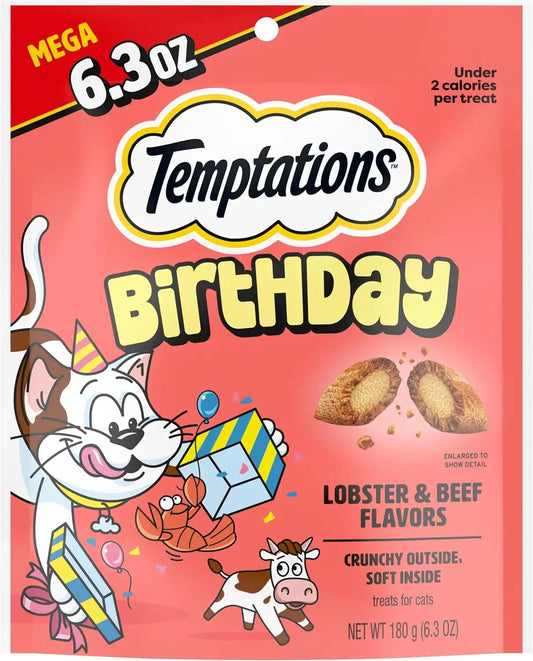 Temptations Birthday Crunchy Cat Treats, Lobster & Beef, 6.3 oz, 10 Pack