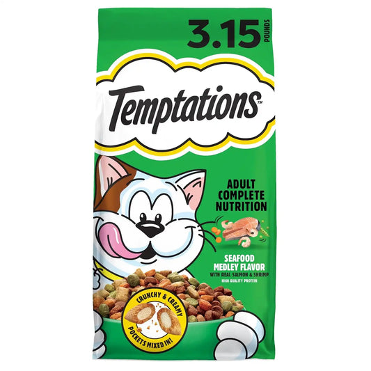 Temptations Dry Cat Food, Seafood Medley Flavor, Adult Cat Food Dry Recipe, 3.15 lb. Bag