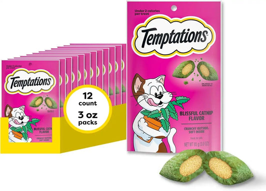 Temptations Classic Crunchy Cat Treats, Blissful Catnip, 3 oz, 12 Pack