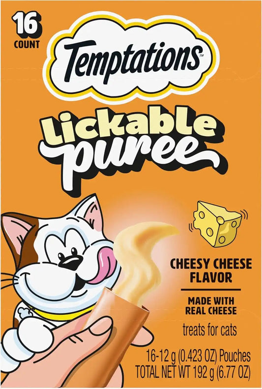 Temptations Creamy Puree Lickable Cat Treats, Cheese, 16 Count