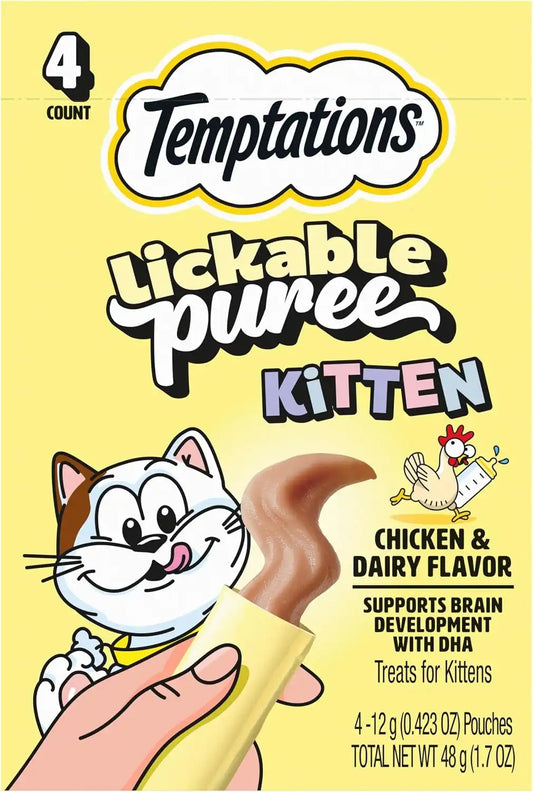 Temptations Lickable Puree Kitten Cat Treats, Chicken & Dairy, 4 ct, 11pk