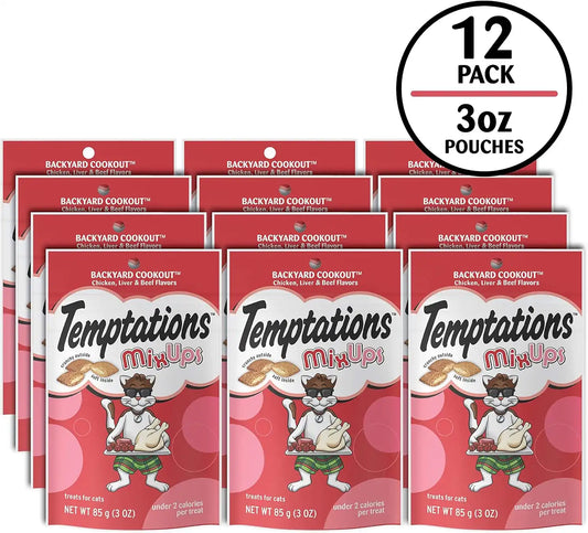 Temptations MixUps Crunchy and Soft Cat Treats, Cookout Flavor, 3 oz, 12pk
