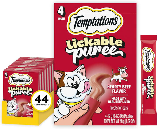 Temptations Creamy Puree Lickable Cat Treats, Beef Liver, 4 Count, 11 Pack