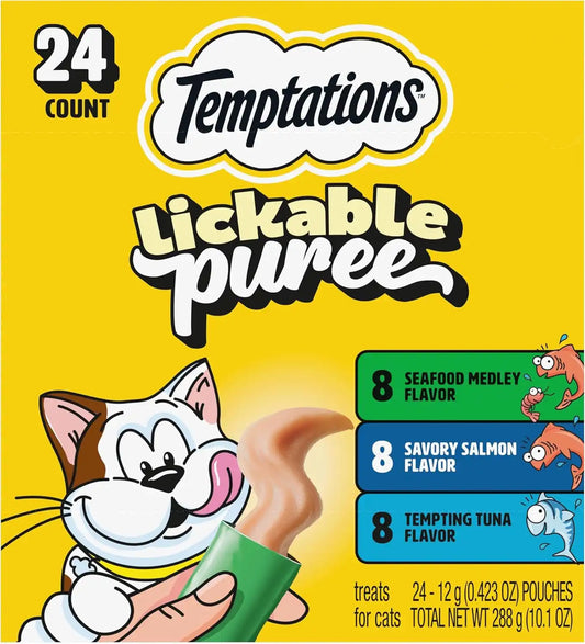 Temptations Creamy Puree Lickable Cat Treats, Seafood Variety, 24 Count