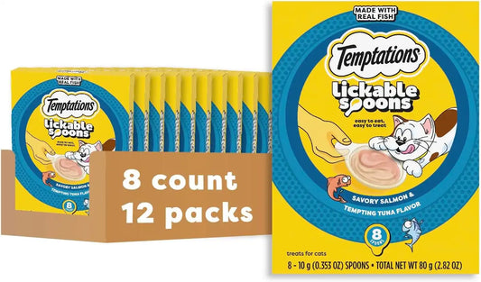 Temptations Lickable Spoons Wet Cat Treats, Salmon & Tuna, 8 ct, 12pk