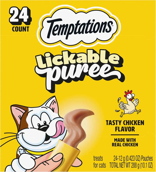 Temptations Creamy Puree Lickable Cat Treats, Chicken, 24 Count