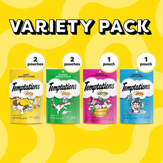 Temptations Cat Treats Classic Crunchy and Soft Feline Favorites Variety Pack,3 oz. Pouches,(Pack of 12)
