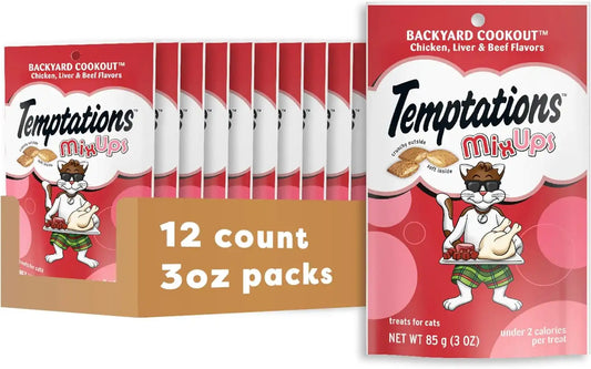 Temptations MixUps Crunchy and Soft Cat Treats, Cookout Flavor, 3 oz, 12pk