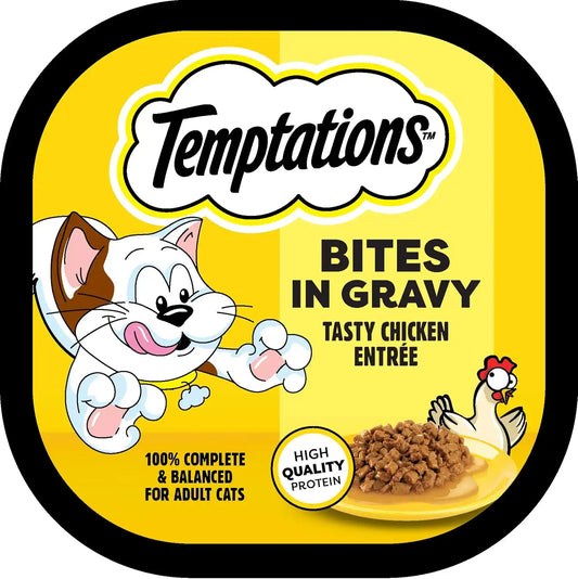 Temptations Bites in Gravy Adult Wet Cat Food Tasty Chicken Flavor, 3.5 oz. Trays (24 Count, Pack of 1)