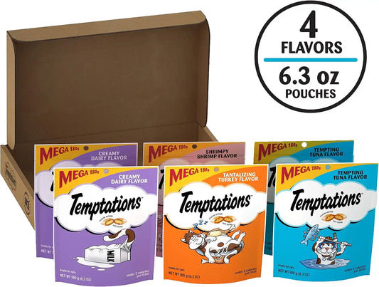 Temptations Cat Treats Classic Crunchy and Soft Cat Treats Variety Pack,6.3 oz. Pouches,(Pack of 12)