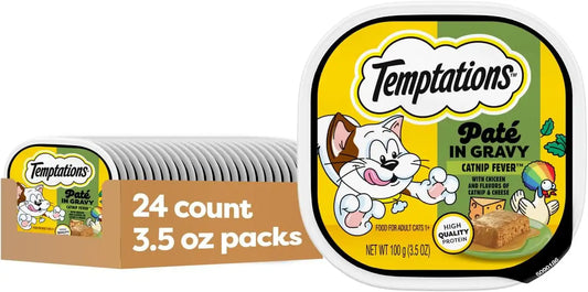 Temptations Pate in Gravy Adult Wet Cat Food Catnip Fever Flavor, 3.5 oz. Trays (24 Count, Pack of 1)