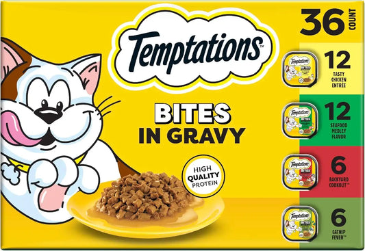 Temptations Bites in Gravy Wet Cat Food, Variety Pack, 3.5 oz, 36 Count