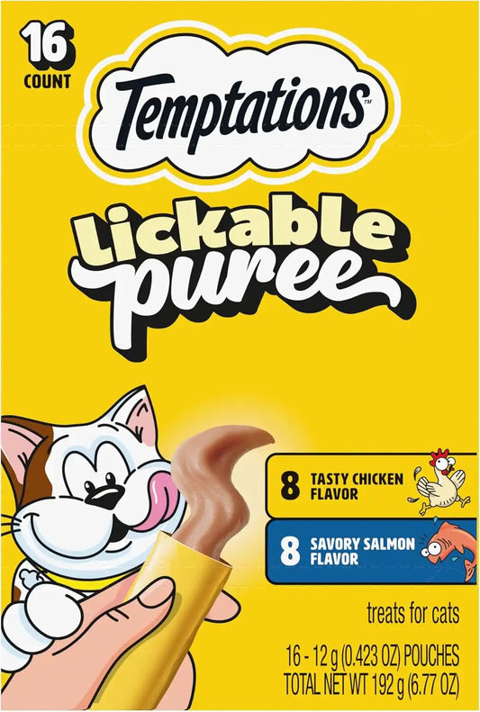 Temptations Creamy Puree Lickable Cat Treats, Chicken & Salmon, 16 Count