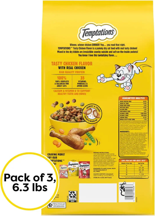 Temptations Adult Dry Cat Food, Tasty Chicken Flavor, 6.3 lb, 3 Pack