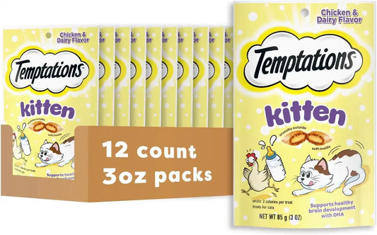 Temptations Kitten Crunchy Cat Treats, Chicken & Dairy, 3 oz, 12 Pack