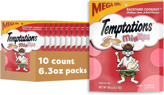 Temptations MixUps Crunchy and Soft Cat Treats, Cookout Flavor, 6.3oz, 10pk
