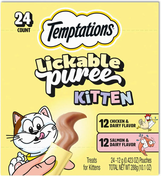 Temptations Lickable Puree Kitten Cat Treats, Chicken & Salmon, 24 Count