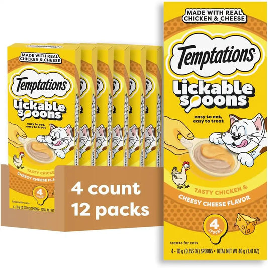 Temptations Lickable Spoons Wet Cat Treats, Chicken & Cheese, 4 ct, 12pk