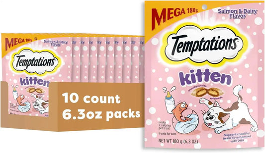 Temptations Kitten Crunchy and Soft Cat Treats, Salmon & Dairy, 6.3oz, 10pk