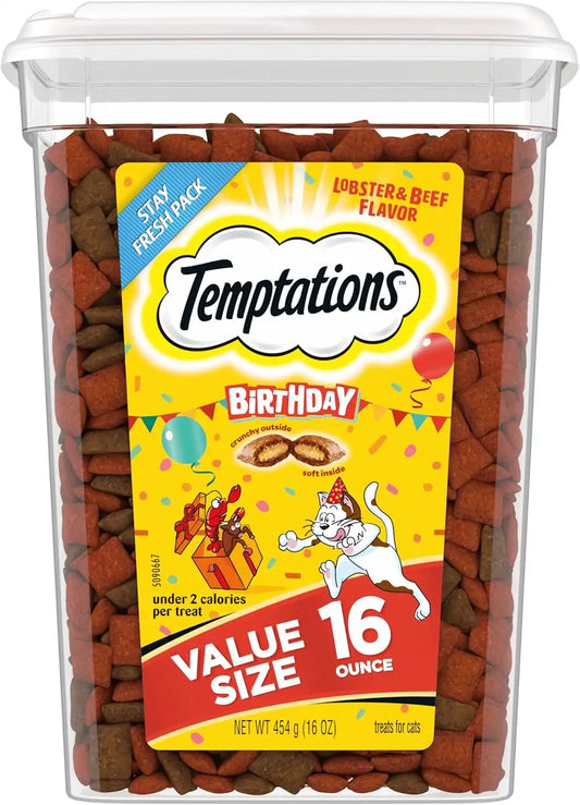 Temptations Birthday Crunchy and Soft Cat Treats, Lobster & Beef, 16 oz