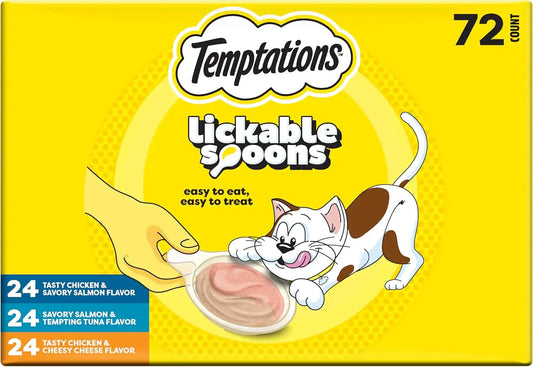 Temptations Lickable Spoons, Soft Lickable Cat Treats, Adult Wet Cat Treats, Variety Pack, 72 Spoons
