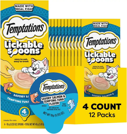 Temptations Lickable Spoons Wet Cat Treats, Salmon & Tuna, 4 ct, 12pk