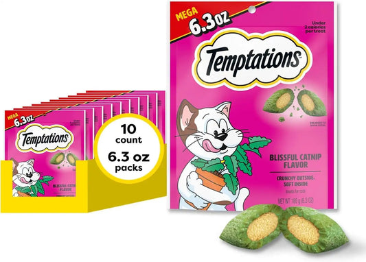 Temptations Classic Crunchy Cat Treats, Blissful Catnip, 6.3 oz, 10 Pack