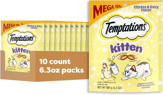 Temptations Kitten Crunchy Cat Treats, Chicken & Dairy, 6.3 oz, 10 Pack