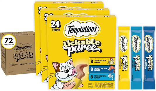 Temptations Creamy Puree Cat Treats, Chicken, Salmon & Tuna, 24 Count, 3pk