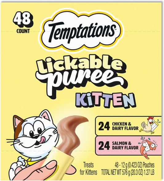 Temptations Lickable Puree Kitten Cat Treats, Chicken & Salmon, 48 Count