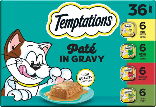 Temptations Pate in Gravy Wet Cat Food, Variety Pack, 3.5 oz, 36 Count