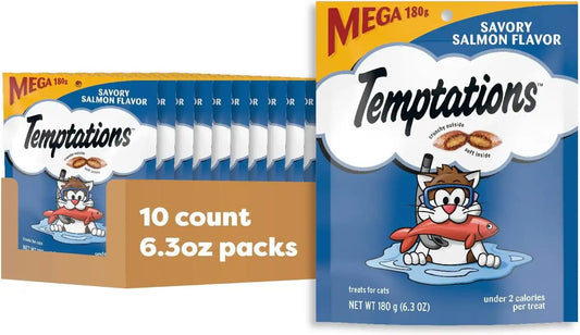 Temptations Classic Crunchy and Soft Cat Treats, Savory Salmon, 6.3oz, 10pk