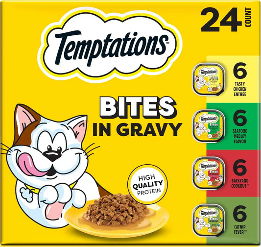 Temptations Bites in Gravy Wet Cat Food, Variety Pack, 3.5 oz, 24 Count