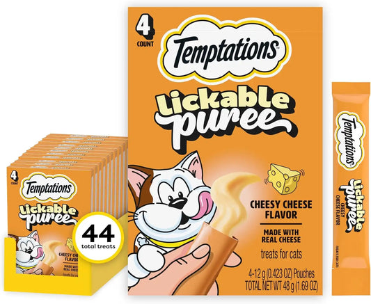 Temptations Creamy Puree Lickable Cat Treats, Cheese, 4 Count, 11 Pack