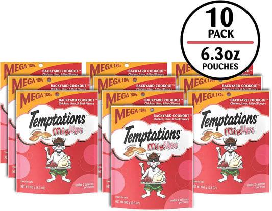 Temptations MixUps Crunchy and Soft Cat Treats, Cookout Flavor, 6.3oz, 10pk