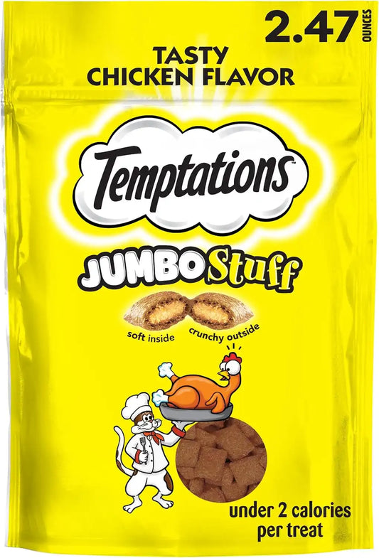 Temptations Jumbo Stuff Crunchy & Soft Cat Treats, Chicken, 2.5 oz, 12 Pack
