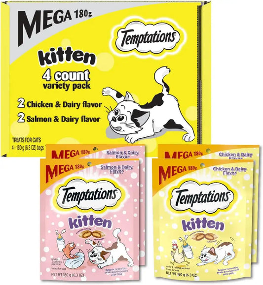 Temptations Kitten Treats Classic Crunchy and Soft Cat Treats Variety Pack, 6.3 oz. Pouches (Pack of 4)