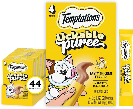 Temptations Creamy Puree Lickable Cat Treats, Chicken, 4 Count, 11 Pack